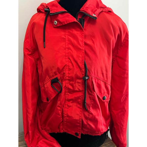 New Look Hooded Jacket Anorak Drawstring Waist Pockets Red Women's Size Medium - Picture 4 of 5